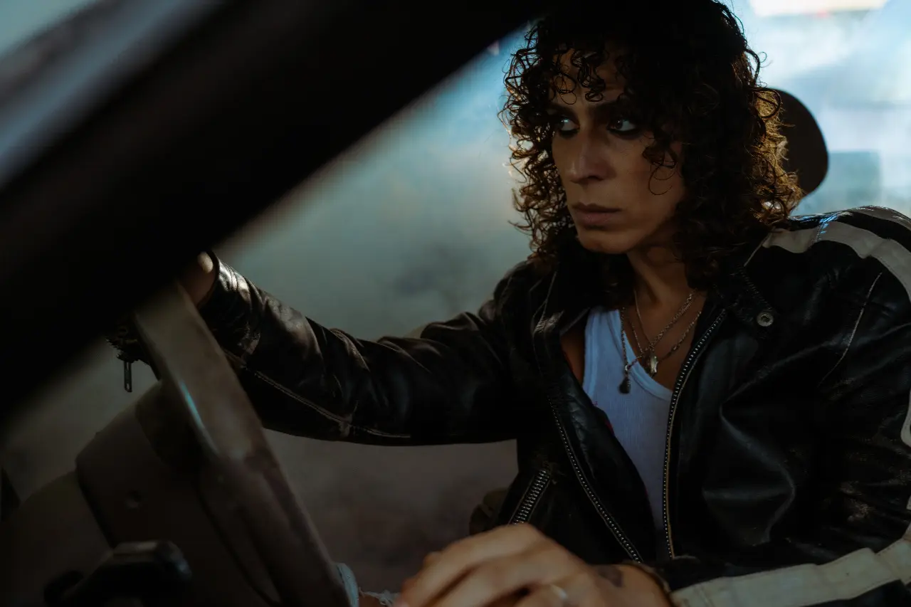 Driver concentrating on the road inside a vehicle